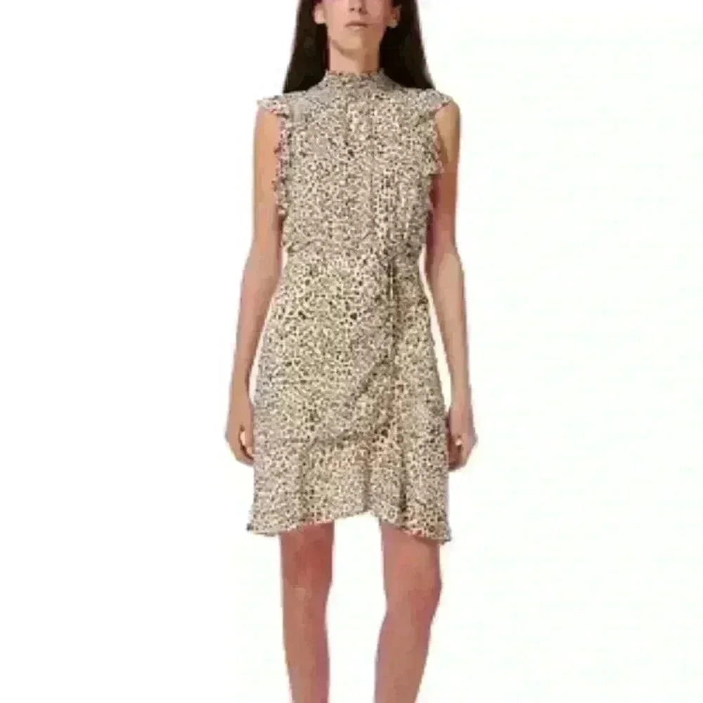 SAM EDELMAN High-Neck Ruched animal print Dress size 8